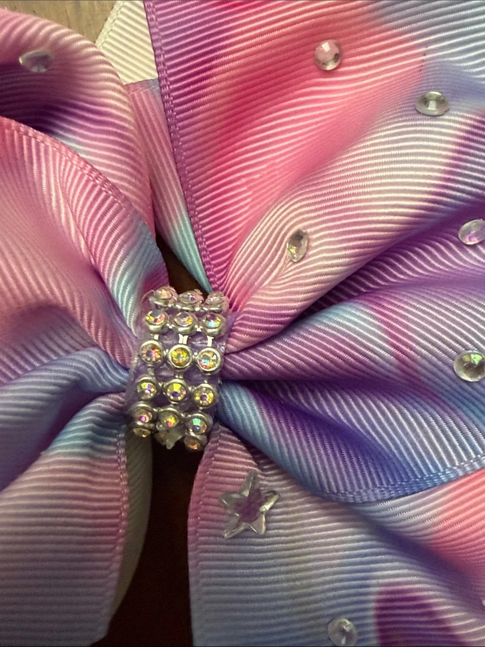 JoJo Siwa Pink Purple Blue Gradient Bow with Rhinestone Center